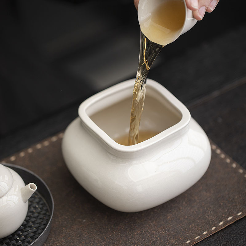 草木灰四方建水陶瓷茶洗水洗桌面茶渣缸废水桶杯洗茶杯收纳