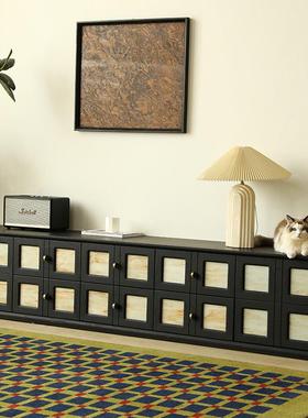 美式复古电视柜茶几组合实木黑色长方形矮柜宅寂风创意客厅落地柜