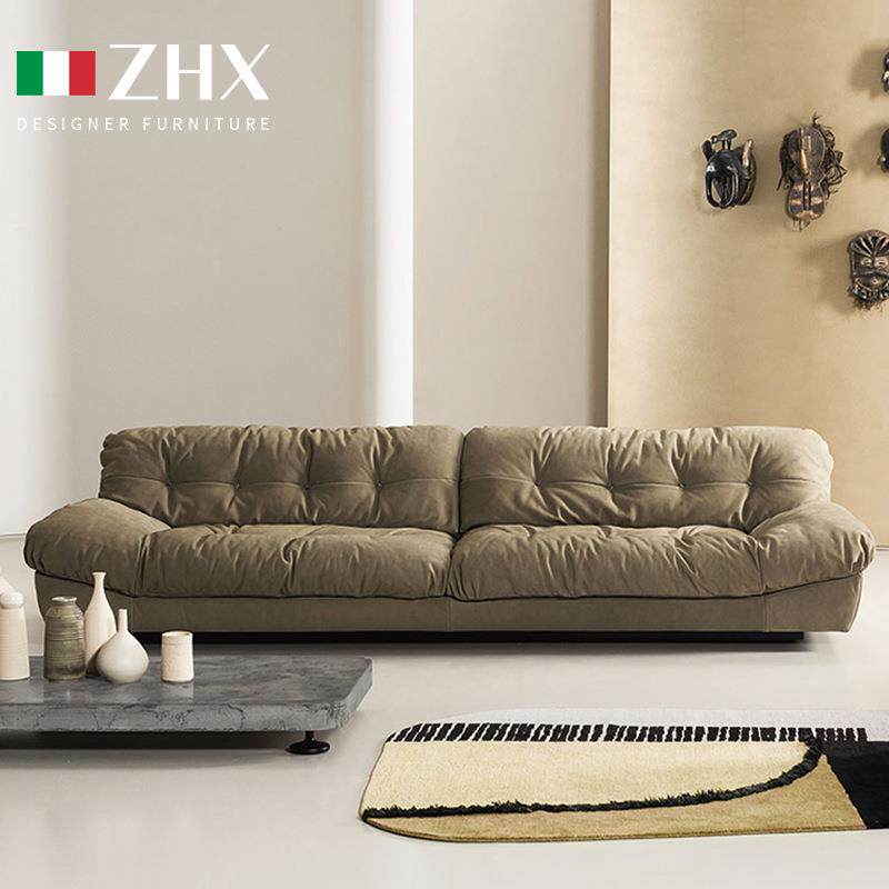 意式轻奢羽绒磨砂布艺沙发简约意大利baxter拉扣科技绒布三人沙发