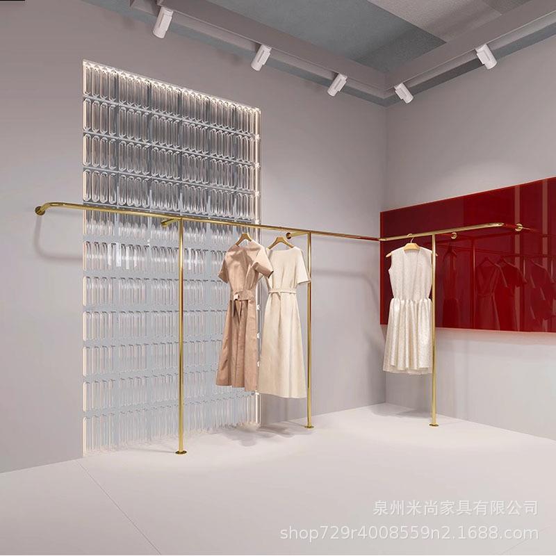 不锈钢金色展示架上墙挂衣架壁挂式拐弯角陈列架服装店女装店货架