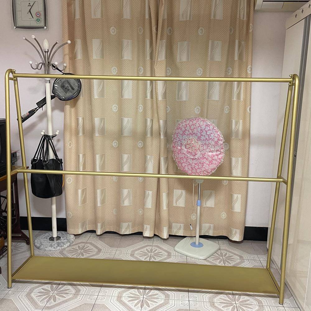 服装店展示架陈列架双层落地式挂衣架简约童装店双杆衣架金色横杆