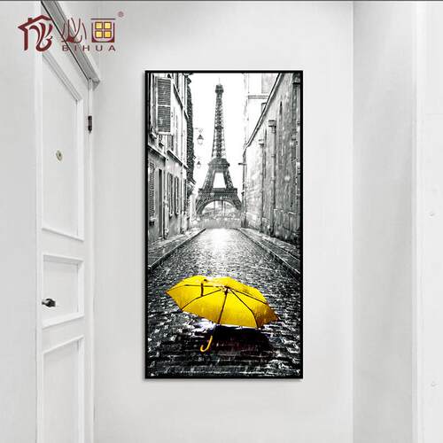 直销入户玄关挂画北欧家居装饰画巴黎印象壁画玄关画竖版