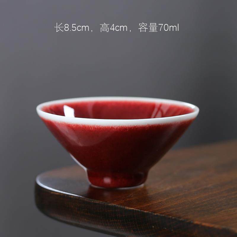 创意郎红釉功夫小茶杯家用红色陶瓷品茗杯大号主人杯窑变斗笠茶杯