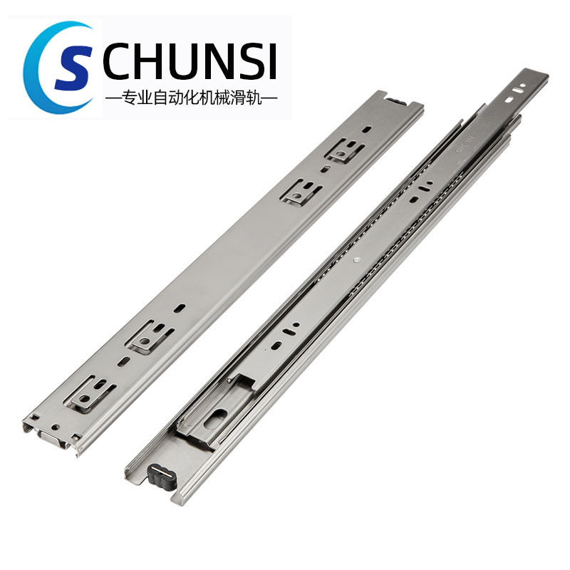 304不锈钢抽屉滑轨防锈45mm宽三节导轨静音滚珠家具橱柜滑道