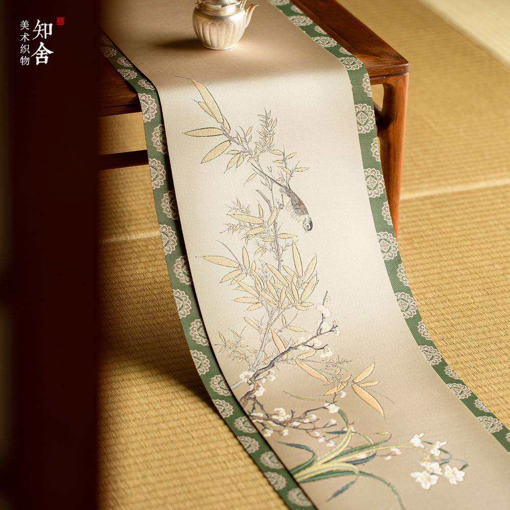 知舍织锦茶席套组长安菊茶席金丝提花中式复古布艺桌旗茶桌布茶垫