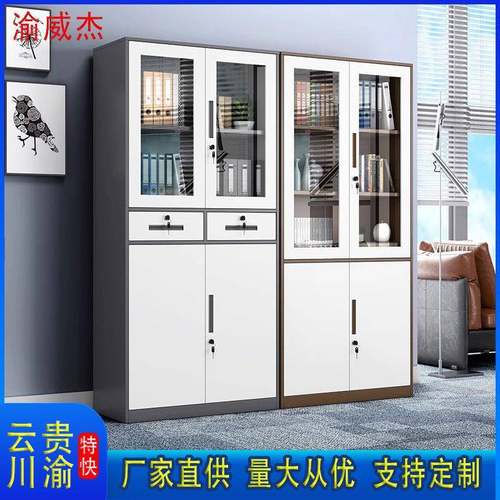 钢制套色文件柜拆装柜资料柜办公室财务收纳柜玻璃带锁储物矮柜