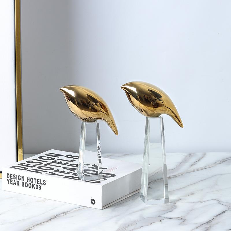 现代北饰YXD欧轻奢金色小鸟陶件瓷摆家居样板房酒店所民宿软装会