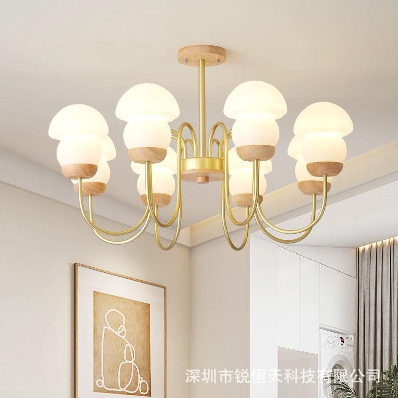 北欧奶油室风524L客厅ED吊灯简现代蘑菇民宿约卧灯日式原木餐厅灯