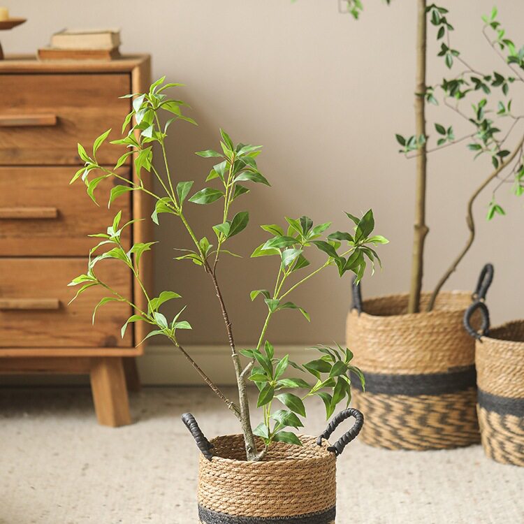 非洲风情花篮手工编织篮装饰草编篮双耳花盆篮子落地家居饰品摆件