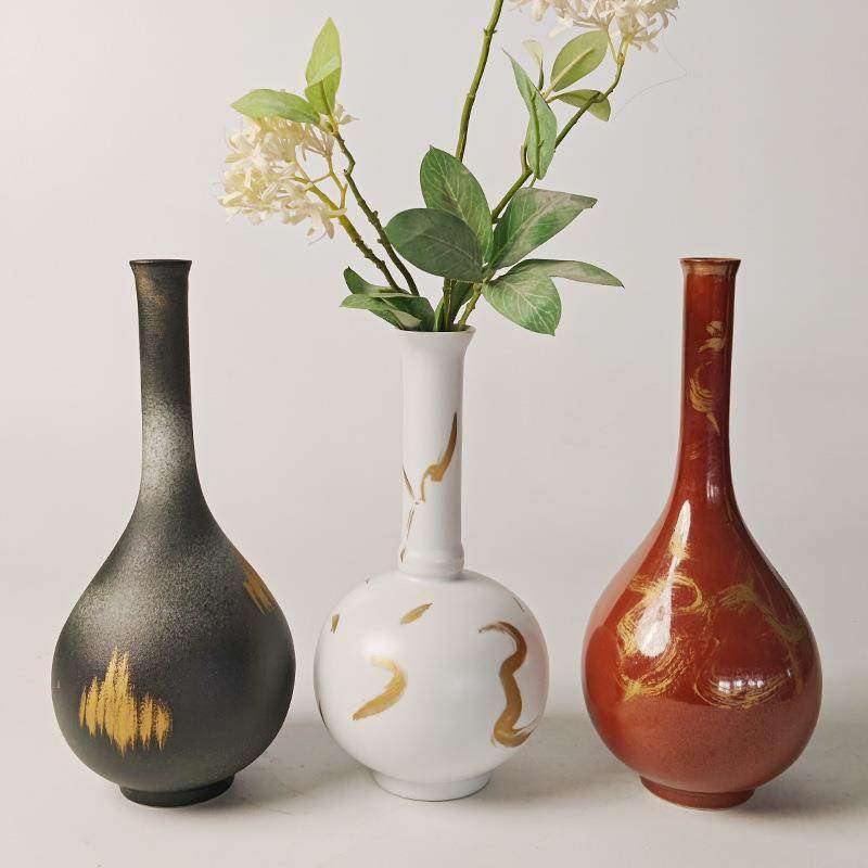 中式轻奢瓶陶瓷花瓶手绘鎏金客厅餐桌设计装饰插花陶瓷花瓶,纺织面料/辅料/配套,纺织机械配件,淘宝优惠券,粉丝福利购,淘宝优惠卷