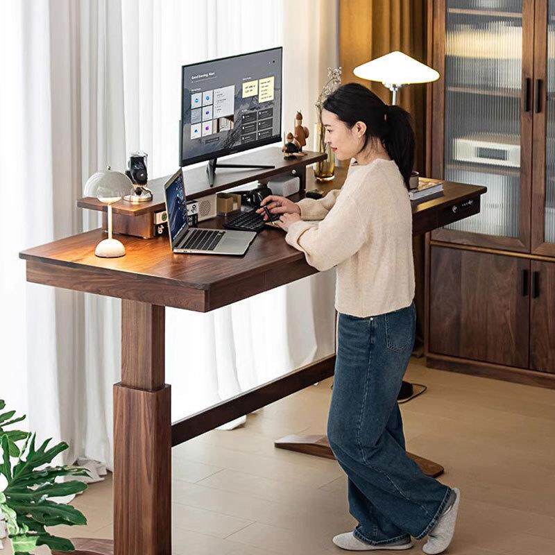 全实木智能静音升降书桌家用北美胡桃木写字桌书房电脑桌写字台