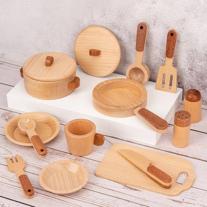 原木制过家家仿真厨具套装组合儿童宝宝厨房做饭早教益智木质玩具