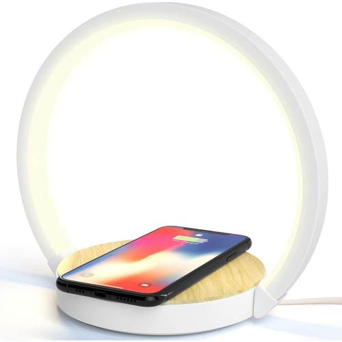 LED护眼台灯10W无线快充木纹可折叠卧室床头无线充台灯