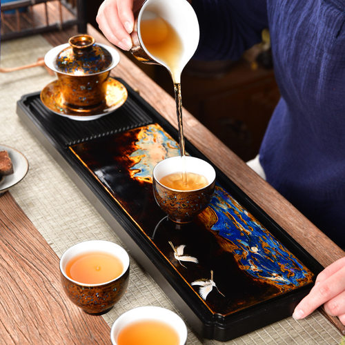 复古漆器茶具干泡盘简约实木天然大漆茶台中式手工干湿两用泡茶盘