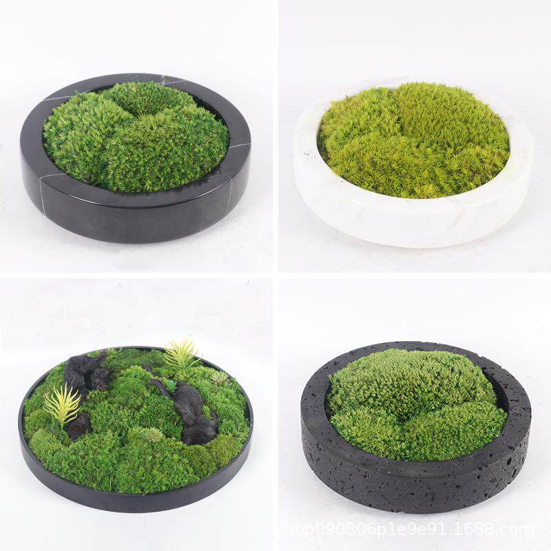 新中式仿真绿植永生青苔藓大理石花器小盆景茶几洽谈桌面植物花艺