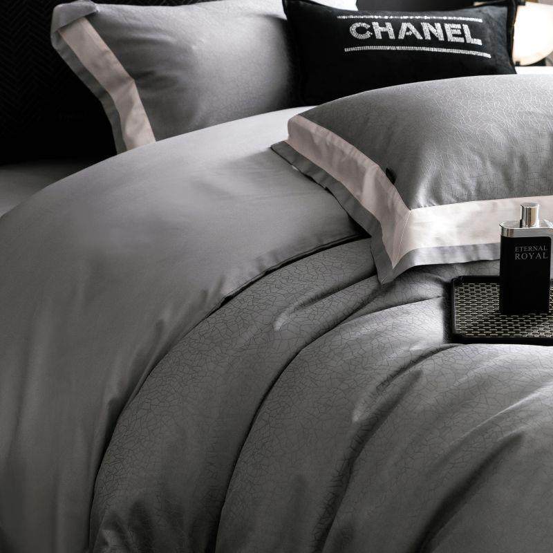 简约高级感宽边100S长绒棉床单四件套全棉纯棉被套轻奢风床上用品