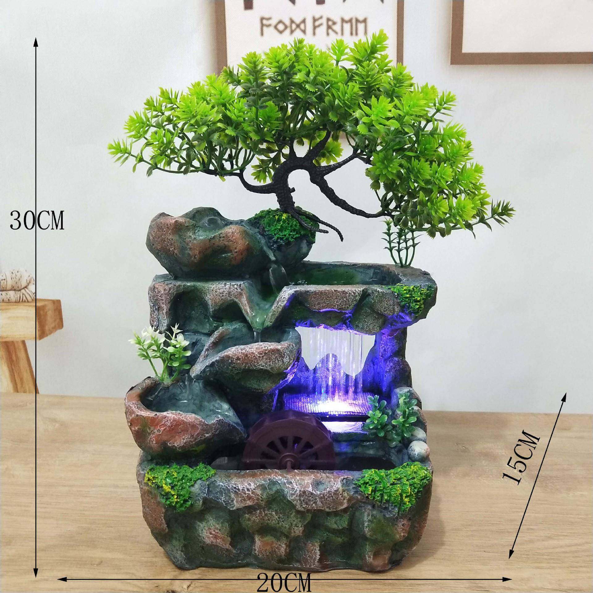 外贸摆件小树雨景假山喷泉办公桌装饰盆景工艺品流水摆件