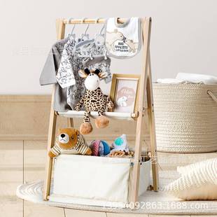 木制婴儿淋浴箱壁橱双层婴儿篮带挂钩婴儿储物箱新生儿婴儿服装架