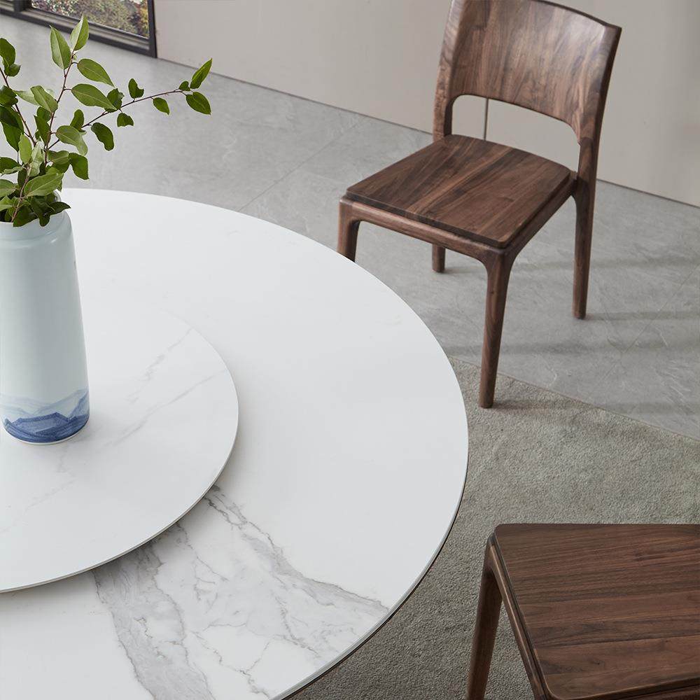 岩板黑胡桃木圆桌儿童实木北欧风格岩板北美餐桌椅组合米餐厅家具