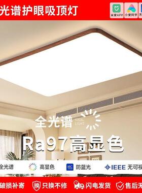 木纹客厅灯家用超亮2025新款中古风房间书房圆形卧室LED吸顶灯具