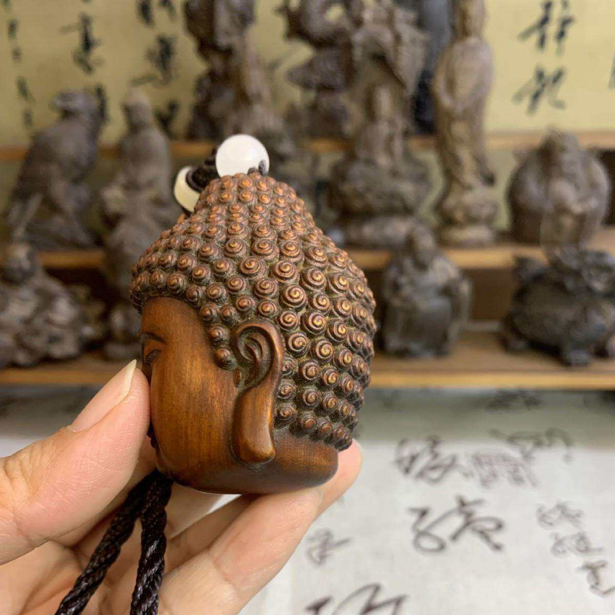 黄杨木雕释迦牟尼大日如来佛头实木雕刻随身盘玩工艺品手把件挂件