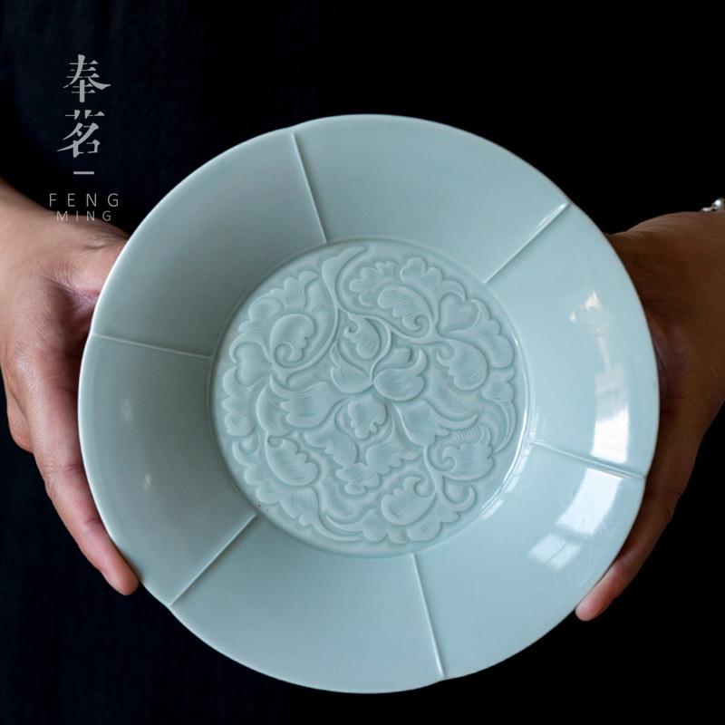 奉茗手工影青仿古胎壶承陶瓷干泡盘陶瓷点心盘果盘茶壶托储水茶盘
