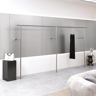 新款服装店展示架不锈钢银色上墙侧挂壁挂式衣架男女装店陈列货架