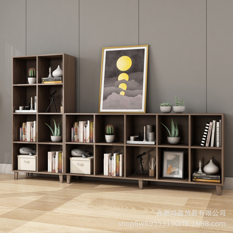 实木夹缝书柜客厅书架置物架日式落地矮书架电视柜组合收纳格子柜