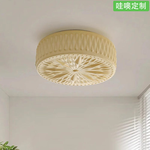 【哇噢】中古奶白色卧室吸顶灯法式复古风怀旧风艺术雕刻玻璃灯具