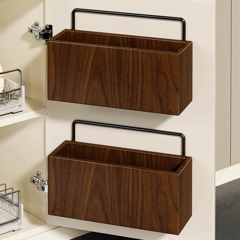 实木保鲜膜置物架厨房柜门内侧收纳盒壁挂式免打孔冰箱侧收纳神器