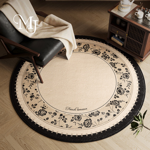 法式复古圆形地毯书房卧室隔音地垫高级感客厅茶几摇摇椅专用垫子