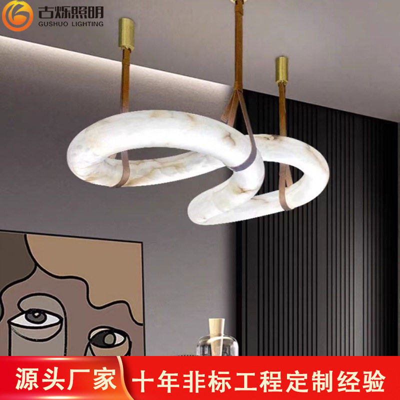 西班牙云石轻奢餐厅吧台别墅客厅复式楼大堂异形吊线楼梯灯
