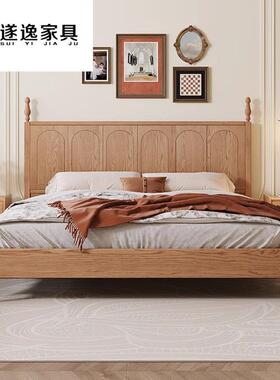 法式原木风白蜡木全实木燕尾大板床1米8主卧黑色中古1.5m复古罗马