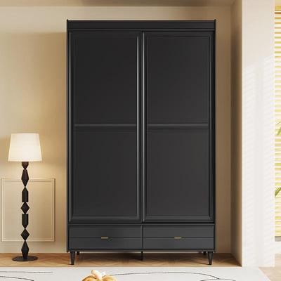 现代简约实木衣柜中古风小户型主卧两门推拉门靠墙衣橱原木风家具