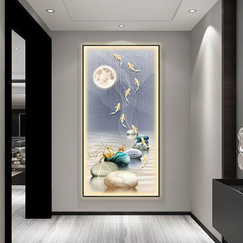 福禄有余入户过道装饰画led灯画高级感玄关大幅挂画走廊尽头壁画