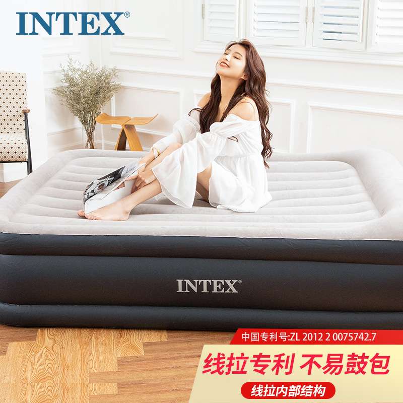 INTEX 64136内置电泵线拉充气床垫 单双人加厚加高内置枕头 本款