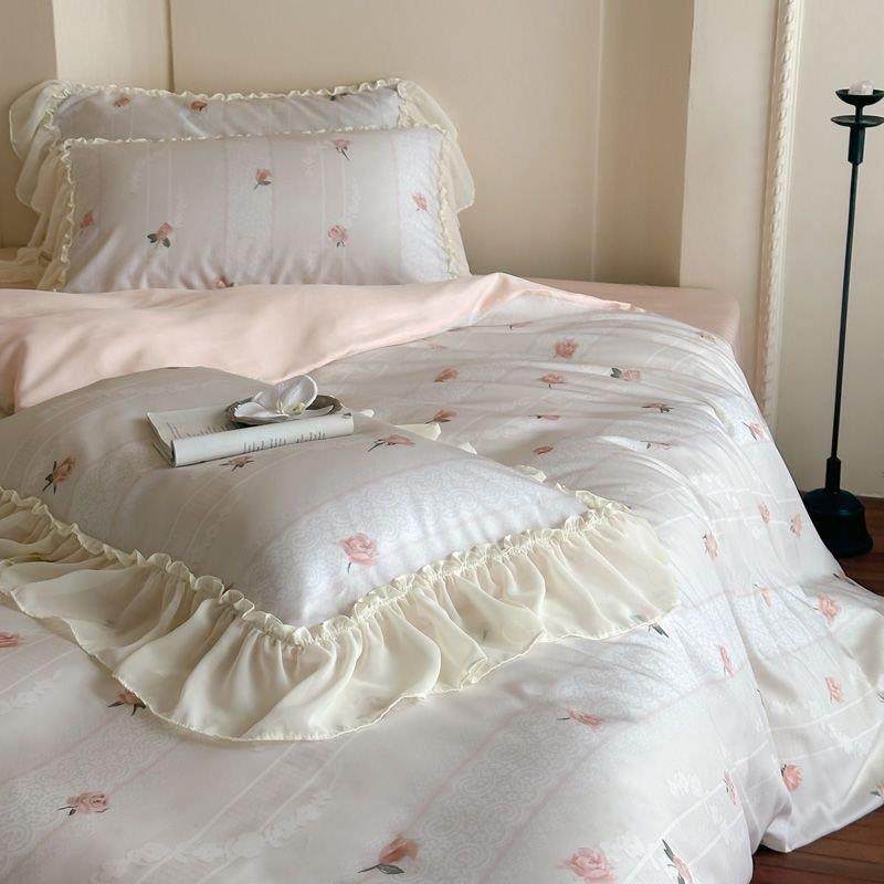 少女心80支兰精天丝四件套夏季冰丝裸睡丝滑公主风双人被套床单
