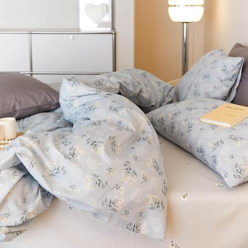 文艺小清新纯棉被套单件学生宿舍全棉床上四件套碎花双人被罩床笠