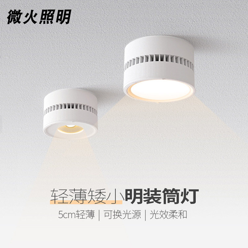 led筒灯可换光源吸顶明装射灯免打孔家用客厅过道卧室防眩无主灯图片