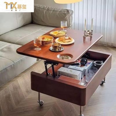 中古风折叠实木茶几客厅小桌子升降可移动小茶几小户型多功能家用
