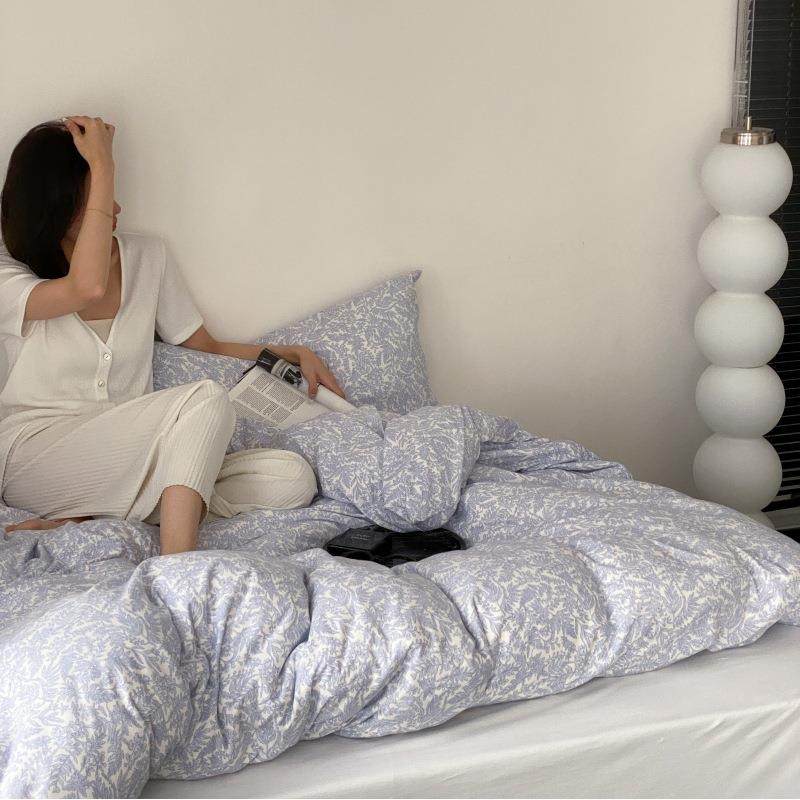 少女心油画小碎花天竺棉床上四件套A类全棉针织棉纯棉床单被套1.8