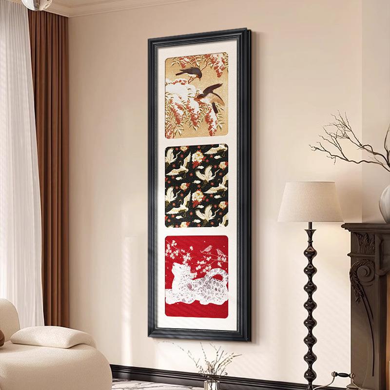 宋式美学花鸟玄关斗柜装饰画新中式客厅壁画法式复古走廊过道挂画