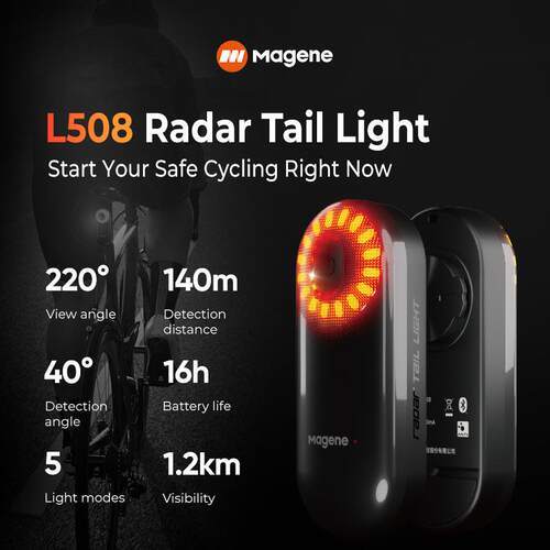 英文magene迈金L508自行车灯公路智能雷达尾灯刹车感应夜骑警示灯