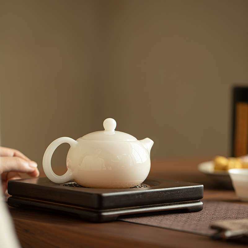 璞玉纯白手工冰种羊脂玉瓷茶壶泡茶壶西施壶泡茶壶陶瓷茶具送礼装