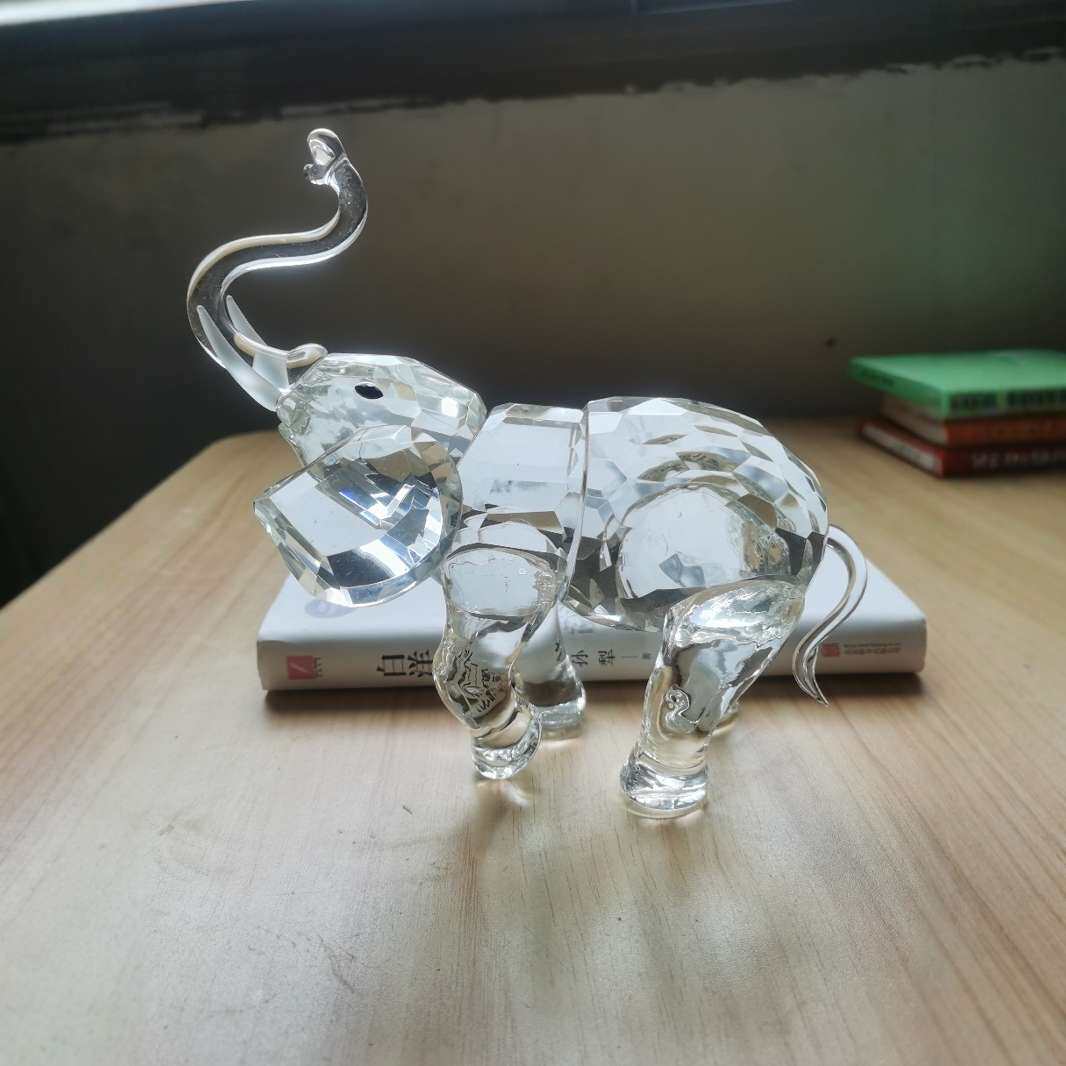 水晶大象摆件透明高亮刻面大型玻璃仿真动物模型厂家直销白水晶