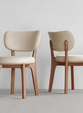 椅子家用实木餐椅餐厅意式极简中古奶油风凳子现代简约靠背椅