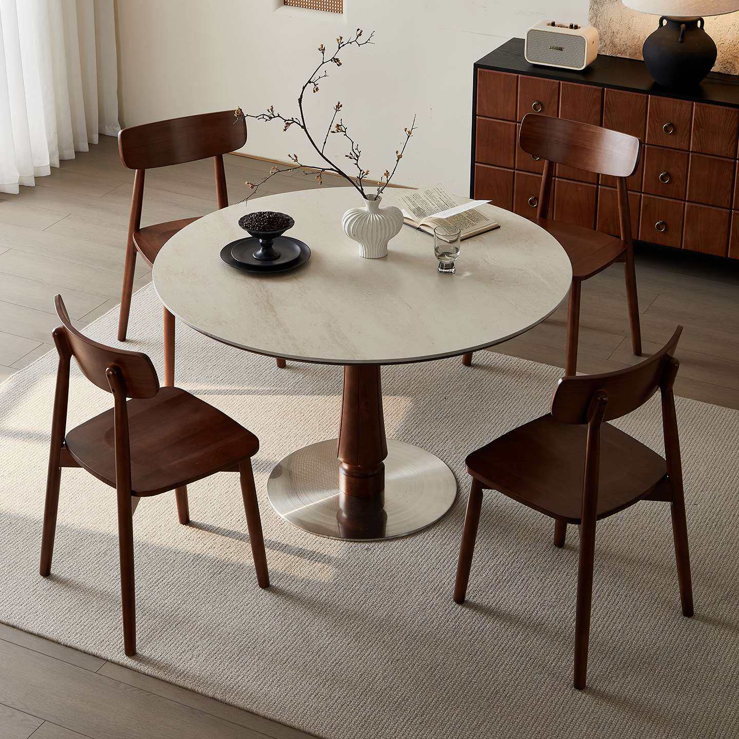 法式复古风洞石岩板餐桌椅组合家用圆形实木圆桌现代简约吃饭桌子,电子元器件市场,其它元器件,淘宝优惠券,粉丝福利购,淘宝优惠卷