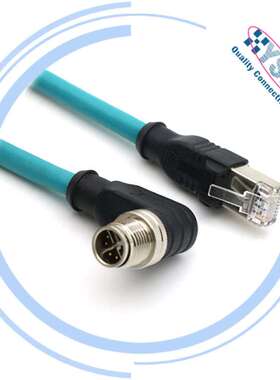 90°直角公弯头M12 Dcode 4芯转水晶头RJ45工业网线