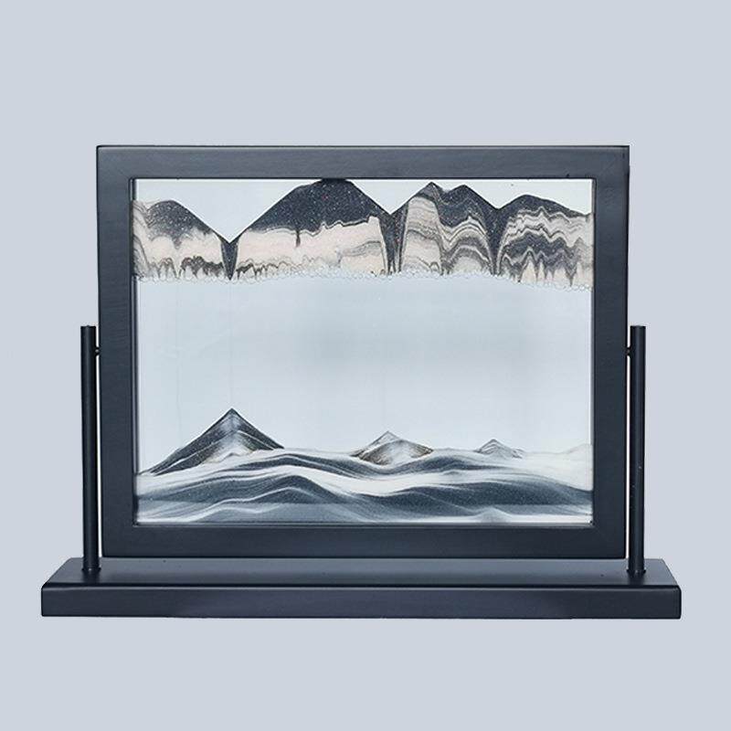 方形流沙画简约橡木可旋转玻璃工艺品家居装饰品客厅摆件