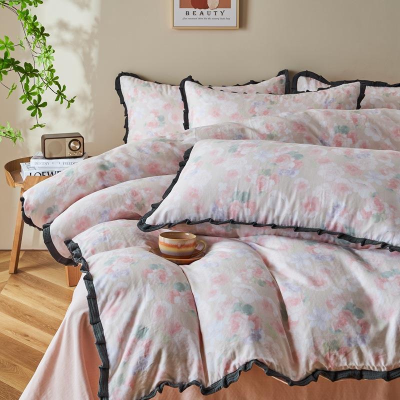 爆款A类母婴级全棉双层纱四件套被套碎花纯棉宿舍三件套床上用品